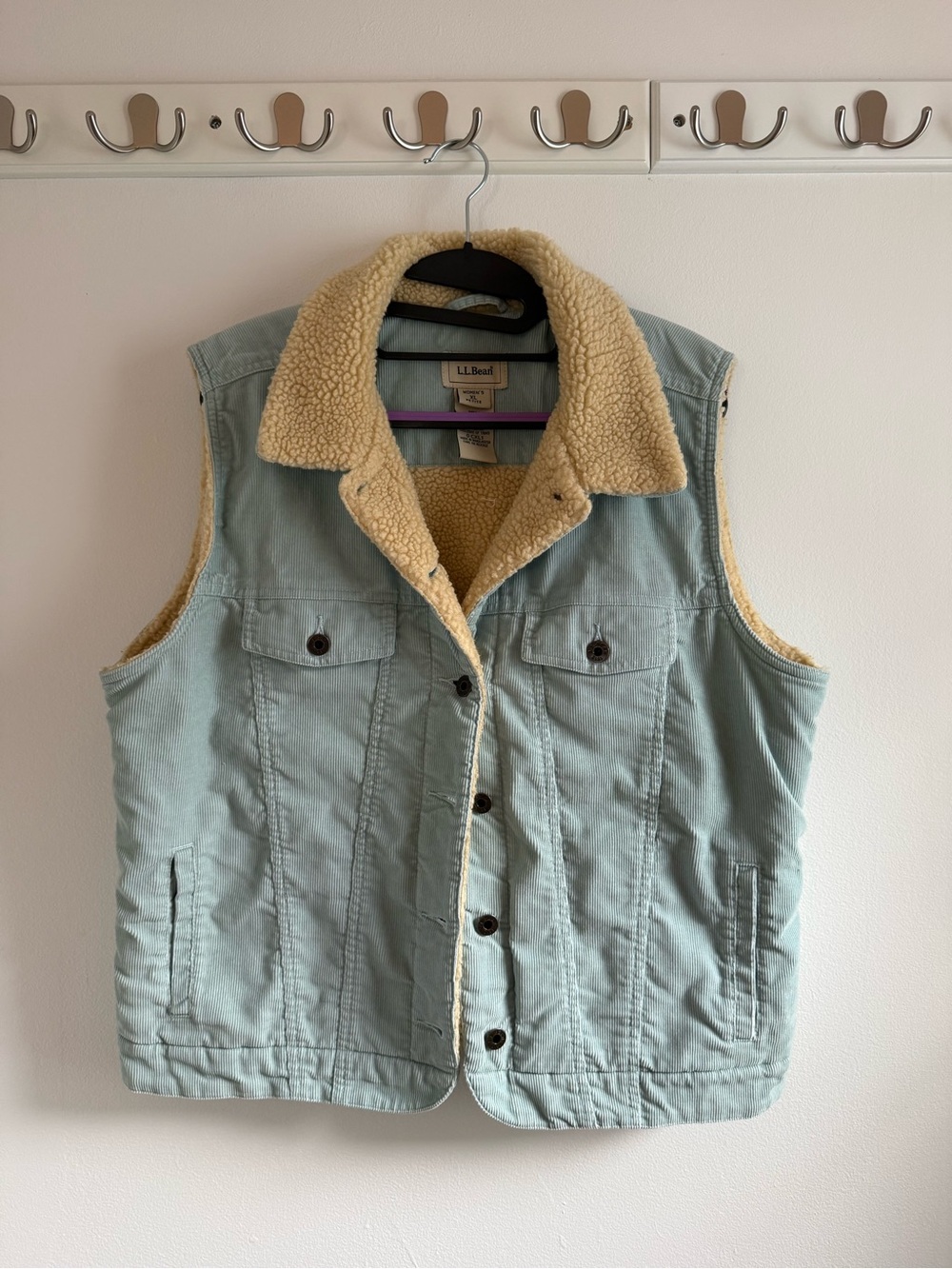 Vintage L.L. Bean Light Blue Corduroy Vest with Cream Sherpa Lining